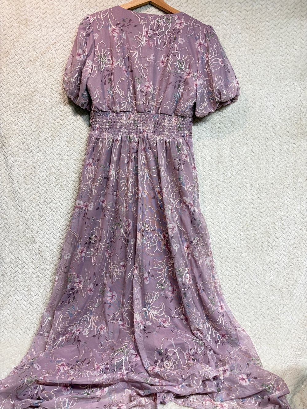 Baltic Born Mesh Floral Maxi Dress Large Lilac Embroidered Cottagecore Formal - Picture 8 of 11